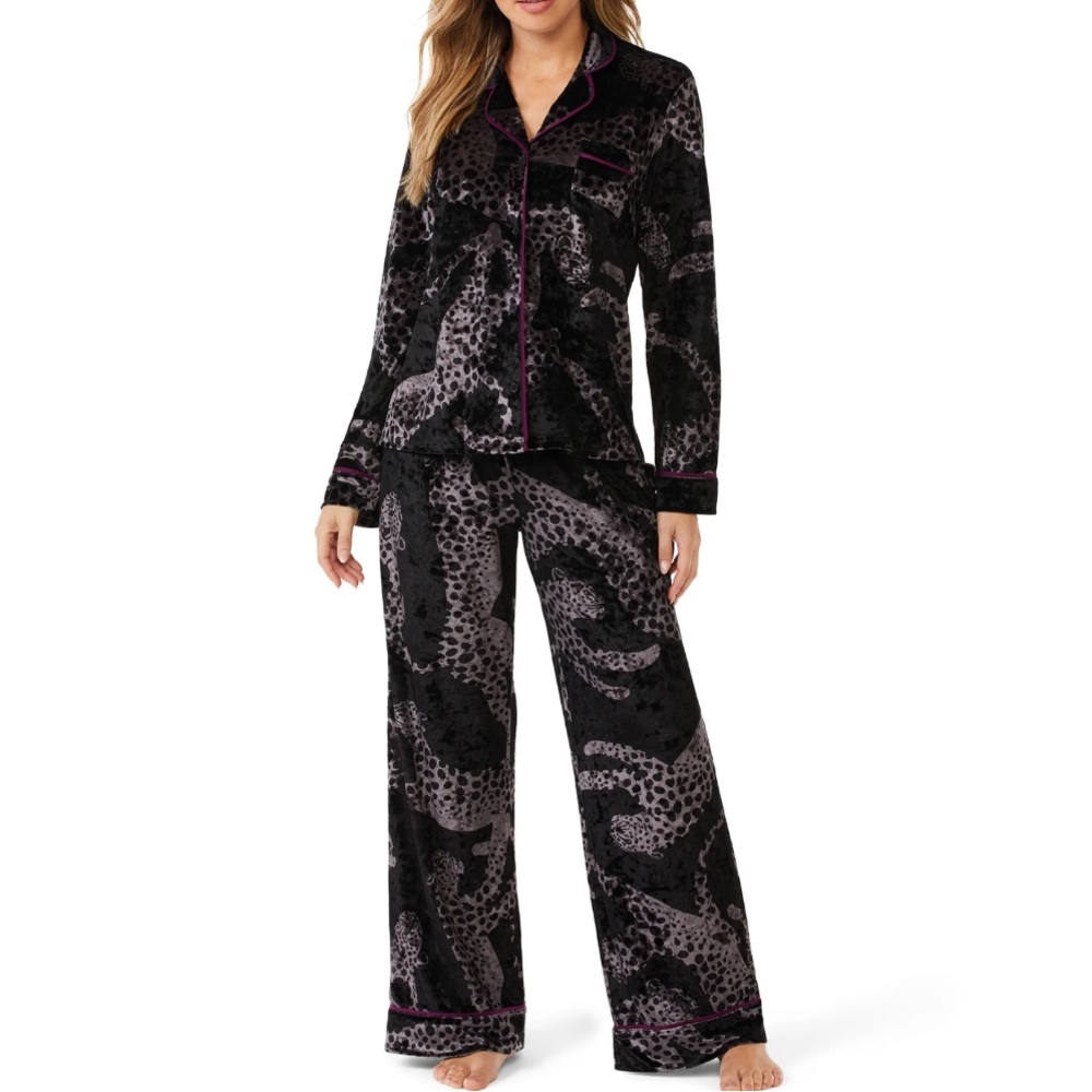 Sofia Intimates by Sofia Vergara Crushed Velvet Pajama black & grey leopard M
